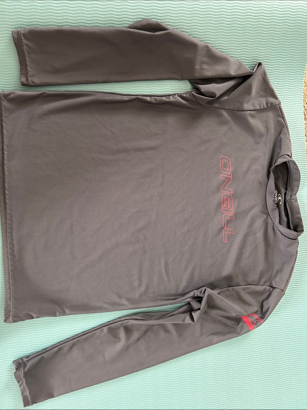 O'Neill Boy's Long Sleeve Rash Guard in Gray with Red Logo